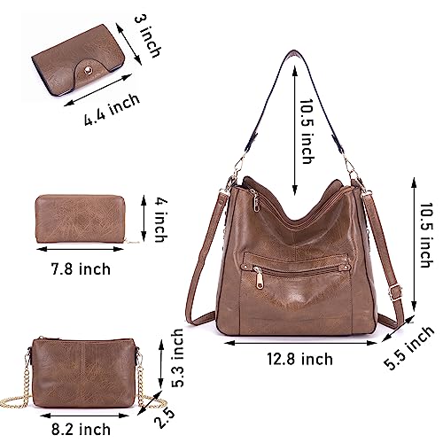 Image of Qiyuer 13 inch Women Spacious Soft PU Handbag Hobo Bag Purse Wallet Set 4pcs | Large, Dual-use Crossbody & Shoulder Bag, Multi-pocket, Divided Compartments, Fits Tablet, Versatile for Daily & Work