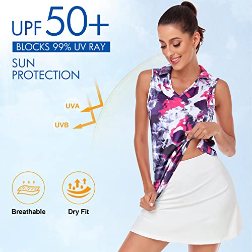 Zamowoty Golf Tops For Women,Sleeveless Polo Shirt Loose Fit Fast Dry Workout Tank Tops Moisture Wicking Running Tennis Stand Collared Shirts Activewear Spf 50+ Tie Dye Small #TOP3