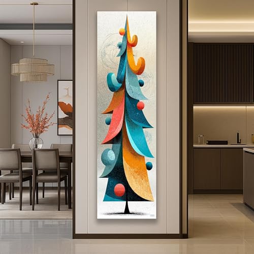 Tableau sur toile long et étroit abstrait d'arbre minimaliste pour salon 60x180cm