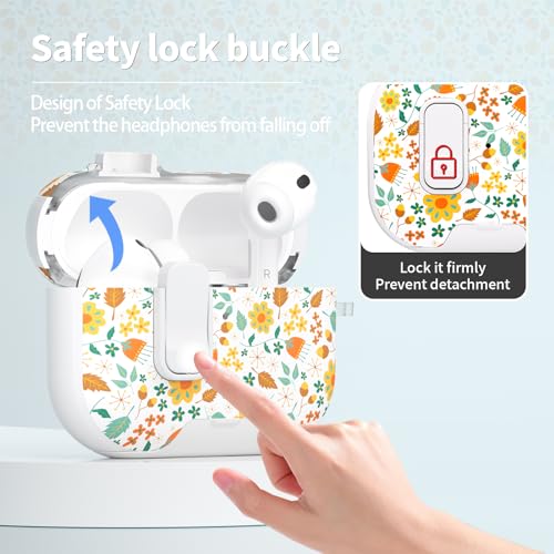 Image of for AirPods Pro 3 Case with Lock & Phone Stand,Cute Floral Pattern Style | PC & TPU Dual Layer Protective Cover with Keychain & Cleaner Pen for Apple AirPod Pro 3rd Generation Women (Daisy)