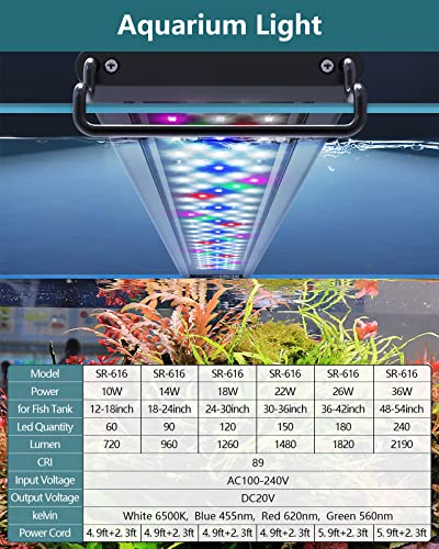 Image of SEAOURA Aquarium LED Lighting, Aquarium Lamp with Timer 118-137 cm | Aquarium LED Plant Grow Light Auto On /Off, Full Spectrum, 10 Brightness, 3 Lighting Modes for Freshwater Aquarium