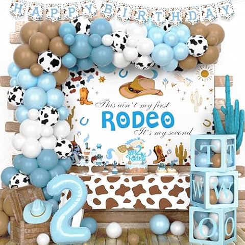 Party Inspo My 2nd Rodeo Birthday Decorations Boy, Wild West Western Cowboy 2 Year Old Birthday Decor, This Ain't My First Rodeo Its My Second Party Backdrop Balloon Banner Cake Cupcake Topper Box Cover