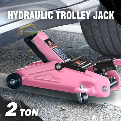 Image of DNA Motoring Low Profile Hydraulic Trolley Service /Floor Jack, 2 Ton (4000 lbs) Capacity, Lifting Range 5.1 inch-13 inch, Pink, TOOLS-00474-PK