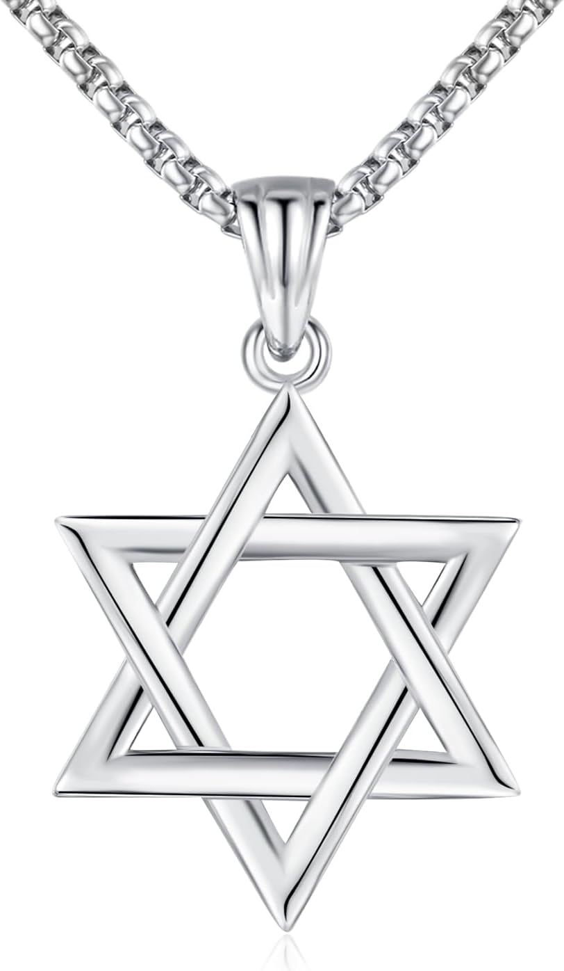 925 Sterling Silver Jewish Star of David Necklace with Stainless Steel Chain