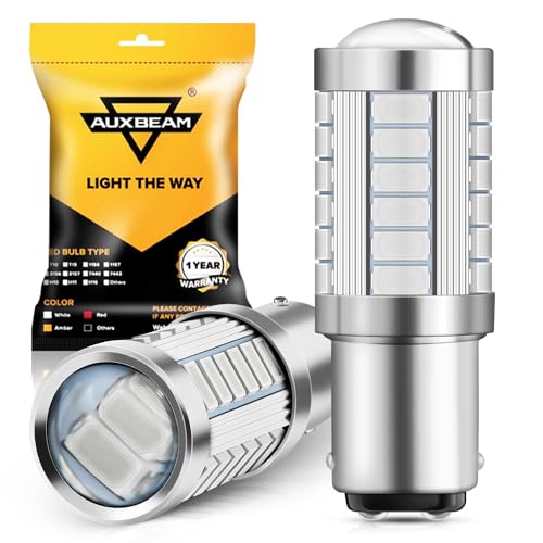 Auxbeam 1157 2357 Red Light, Super Bright 2057 2357 7528 BAY15D Replacement Light Bulb for Brake Stop Tail Lights for Car Truck Motorcycle, 3030-SMD 12V, Pack of 2 (May Need Resistors)
