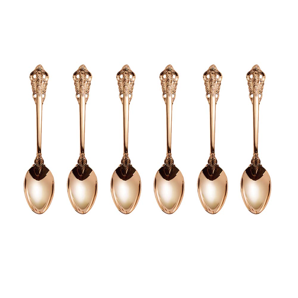 ZFQ 6-Piece 18/10 Stainless Steel Dessert Spoons, Medium Size 7.09 Inches, Mirror Polishing, Dishwasher Safety, Rose Gold Color