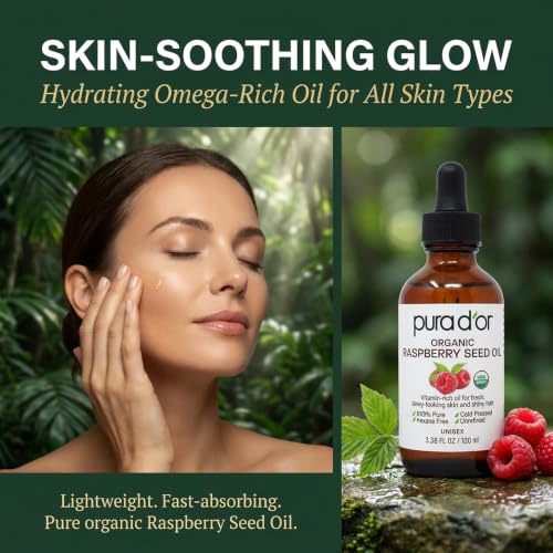 PURA D'OR 3.38 Oz ORGANIC Raspberry Seed Oil - 100% Pure USDA Certified, Cold Pressed Unrefined, Hexane-Free, Premium Grade - Sun Protection For Skin, Body & Hair - image 4