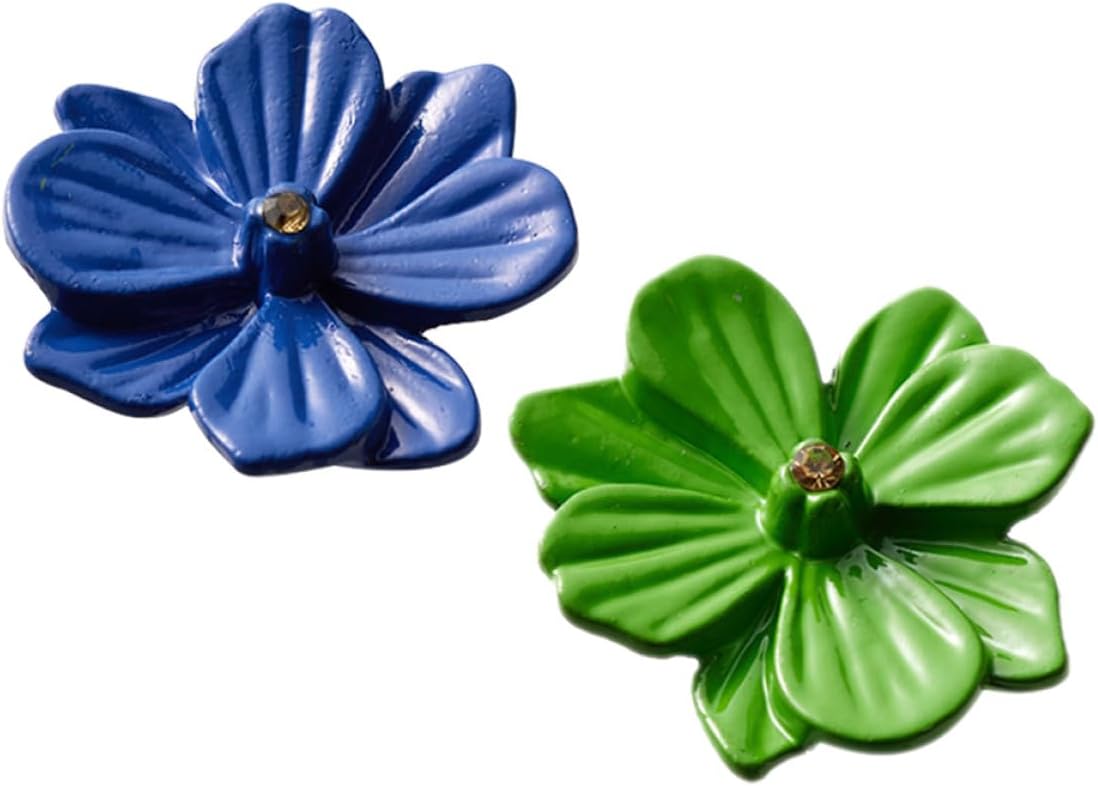 Amosfun 2pcs Zinc Alloy Flower-Shaped Cabinet Handles Small Decorative Drawer Knobs for Kitchen Cupboard Furniture Door Pulls in Blue and Green