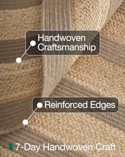 Image of Handwoven Jute Carpet 3x5 Ft Strip boader - Natural Boho Area Rug for Living Room | Eco-Friendly, Durable Floor Mat for Bedroom, Dining & Home Decor