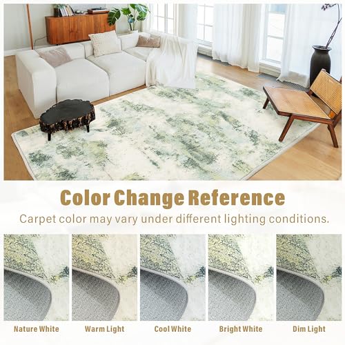Carvapet 13x10ft Sage Green Abstract Area Rug Modern Low Pile Carpet for Living Room Bedroom, Soft Foldable Non Slip Washable Large Rug with Rubber Backing