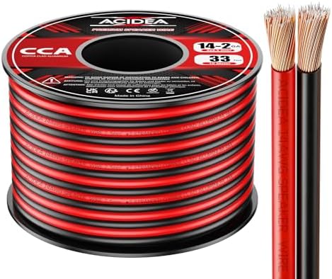 Acidea Speaker Wire Audio Cable, 10m 2x2.5mm² Speaker Cables, CCA 14 Gauge Audio Cables for Home Theater and Car Speakers, Copper Clad Aluminum (Red/Black)