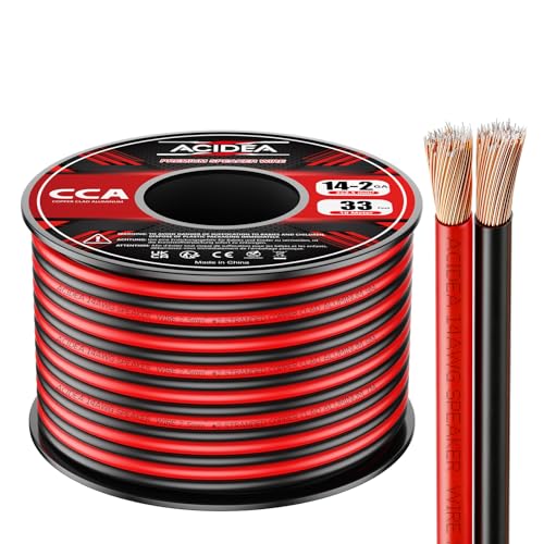 Acidea Câble Audio pour Enceintes - 2 x 2.5mm² - 10m Câble HP haut-parleur en CCA Cuivre pour HiFi et Hi-Fi Embarquée