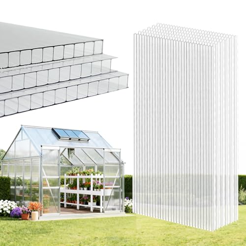 EVERECO 6 Pcs Polycarbonate Greenhouse Panels 8FT x 4FT x 0.24 in Twin-Wall Polycarbonate Sheet All-Season UV Protected Plastic Roof Sheeting for Greenhouse Covering/Outdoor Garden