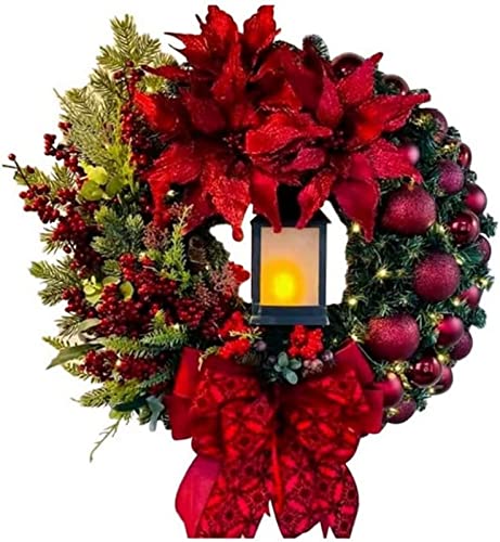 Couronne de Noël avec Lumières Guirlande Artificielle Lumineuse Décoration Murale 40cm