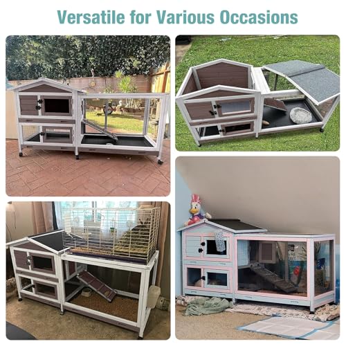 Suumerpety Rabbit Cage,Indoor Rabbit Hutch with Matel Frame and Pull Out Tray,Bunny Hutch Chicken Coop with Run (Brown) - Thumbnail 7