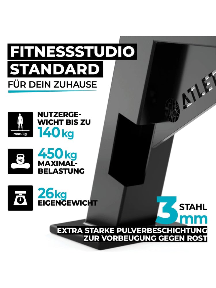 Atletica Panca piatta B1, opzione di storage verticale, qualità professionale, stabile con peso netto di 26 kg, certificato di classe H, materiale: rete
