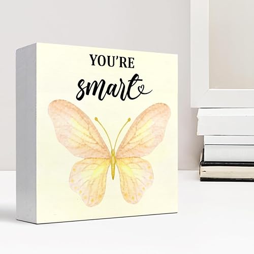 Miniatura 6 de Letrero de madera con texto en inglés "You're Smart Girl Positive Affirmations", decoración de escritorio para decoración de escritorio de