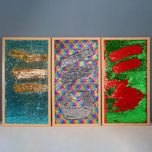 Sensolio 3-Piece Interactive Sensory Sequin Board - 23'' x 43'' Color Flip Wall Panels with Solid Wood Frame, Double-Sided Sequins for Tactile Play, Therapy Rooms, Sensory Rooms