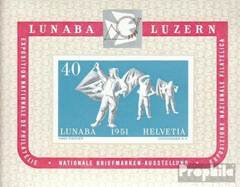Sello Bloque 14 de Suiza LUNABA 1951 pieza de colección filatélica histórica
