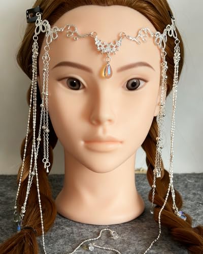 MRKARL Headpiece with Long Tassel Head Chain Silver Hair Chain Fairy Hair Accessories for Girl Women