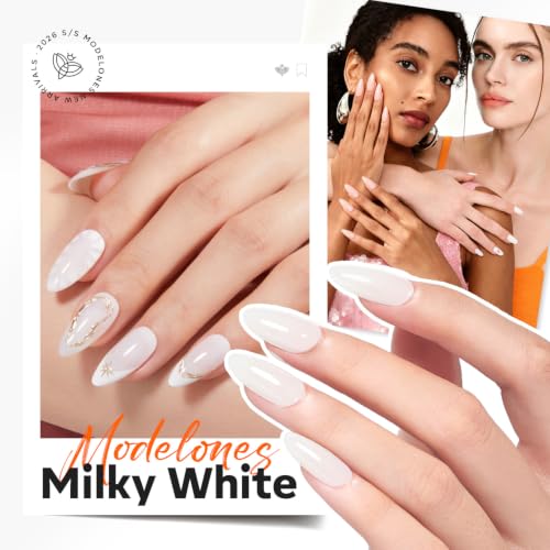 Image of modelones Builder Nail Gel, Milky White Builder for Nails, Natural White Color Rubber Base Gel Polish for Apex Building, Short Extension, Natural Overlay, Self-Leveling Beginner U V /LED Cured DIY
