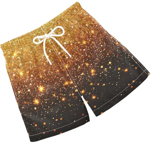 Pigsaly Boys Swim Trunks Dark Mustard Yellow Amber Gradient Flashing Glitter Boys Board Shorts Swimsuit Swimwear 5T
