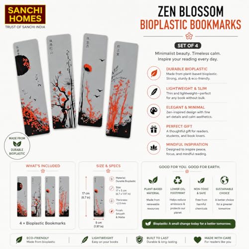 Image of Set of 3 Premium Bookmarks | Great Wave Hokusai Art Inspired, Anime Inspired & Koi Fish | Elegant Frame with Tassel | Perfect Gift for Readers & Collectors | Durable Bioplastic (Cherry Blossom)