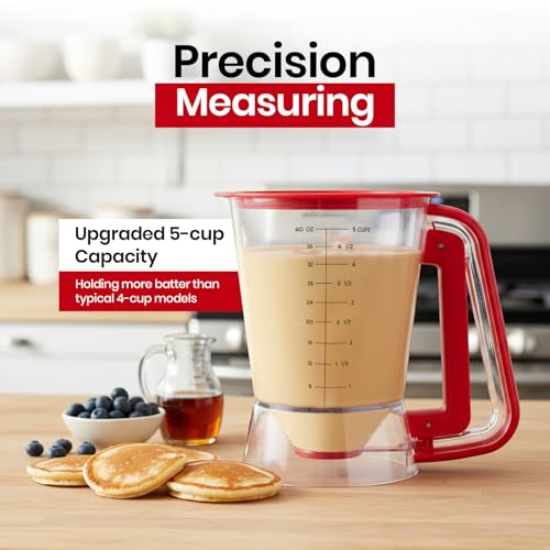 Eggssentials - Pancake dispenser, 5-Cup/1200ml Pancake Dispenser for Batter, Cupcake Batter Dispenser, Waffles & Crepes, Easy Squeeze Handle, Dishwasher Safe - Red Pancake Mix Dispenser - Image 3