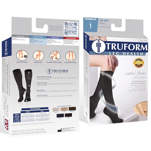 Image of Truform Compression Socks, 15-20 mmHg, Knit Women's Dress Socks, Knee High Over Calf Length