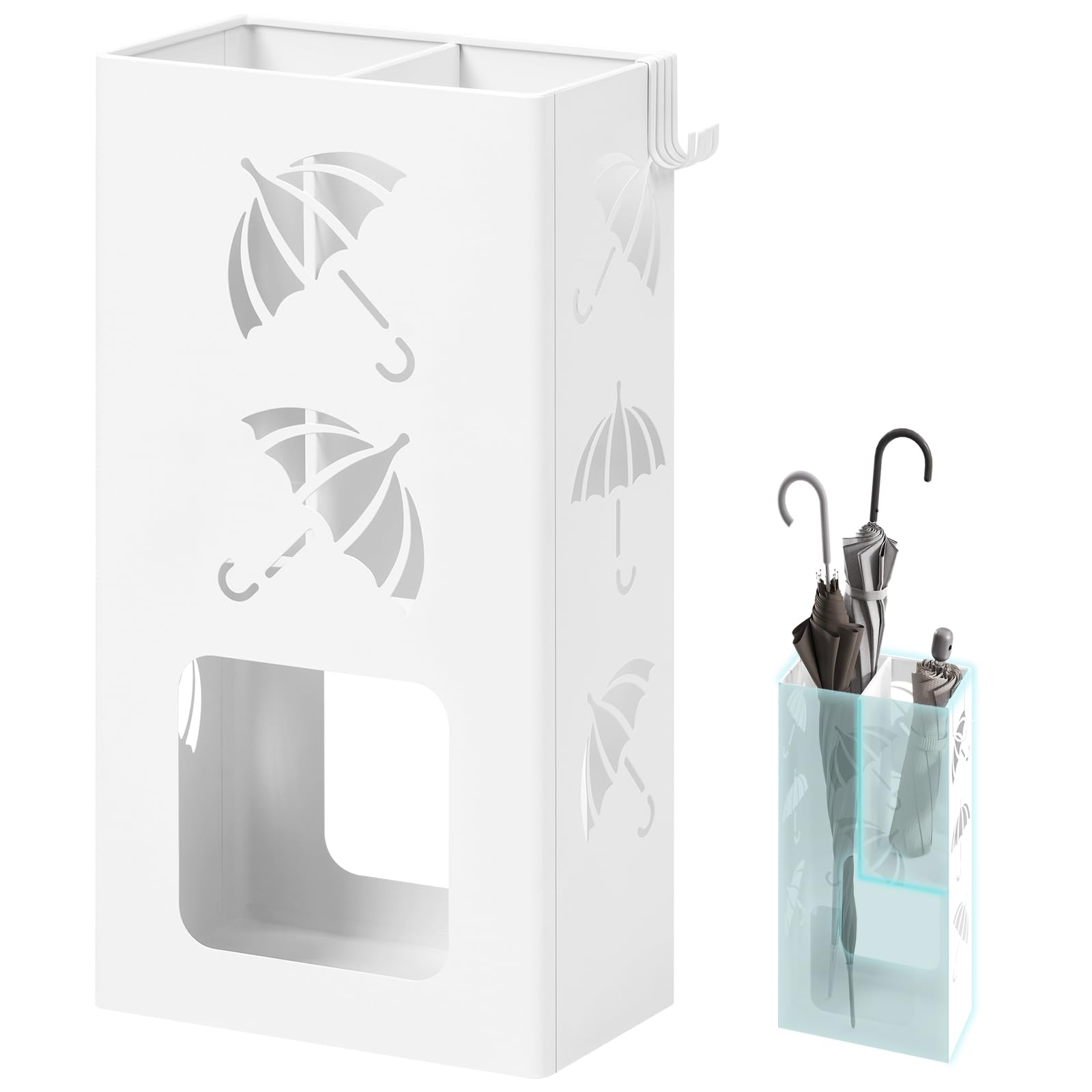 WOLTU Paragüero 4 Ganchos Soporte Paraguas Metal Antioxidante Blanco SST16ws
