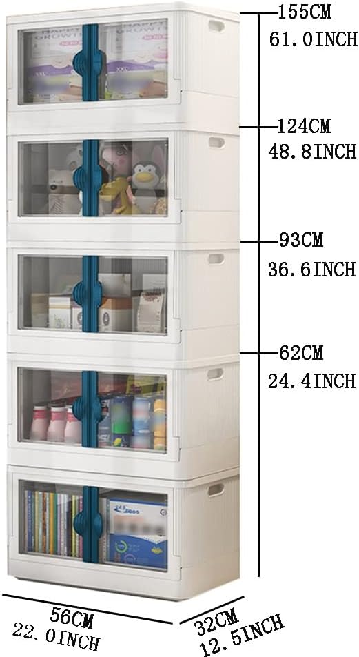 Stackable Under Bed Storage Container, Foldable Clear Storage Box with Portable Handle, Multifunctional Storage Cabinet, Heavy Duty Hand Truck (Blue 56x32x62cm)