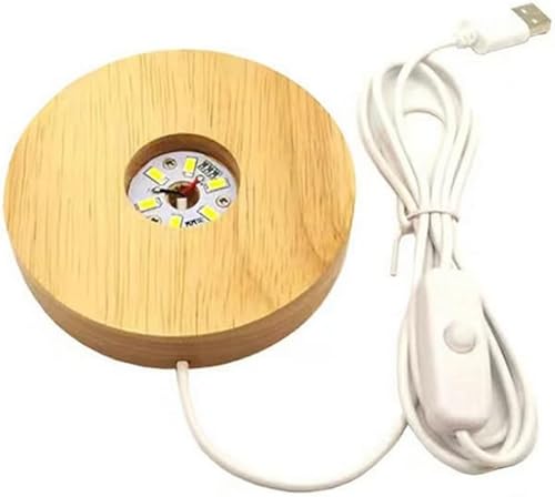 Miniatura 10 de anso Soporte de exhibición USB con luz LED, soporte redondo de madera, resina epoxi, arte artesanal (luz blanca, 2.362 in)