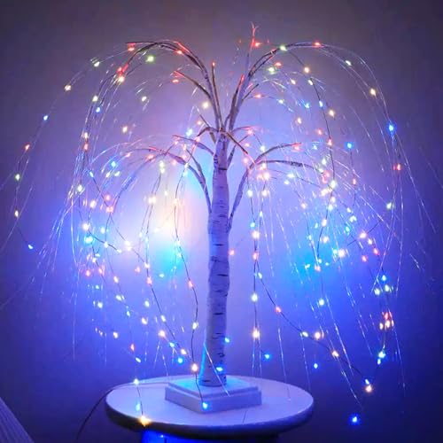 Image of LED Colorful Willow Tree Light Firefly Decor Table Lamp USB & Battery Powered Copper Wire Luminous Night Light for Parties & Study Room Decor Girls' Afternoon Tea Gatherings Atmosphere Decoration