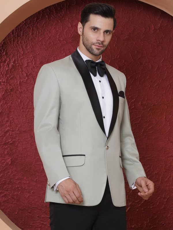 Image of FAVOROSKI Tuxedo Blazer for Men with 2 Pockets | Rayon Slim Fit Blazers | Ethnic Wear Tuxedos | One Button Solid Tuxedo Blazers in Shawl Collar | Blazer for Wedding, Festive, Formal