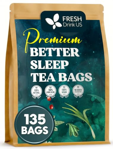 FreshDrinkUS, Premium 135 Tea Bags Better Sleep Herbal Tea | Caffeine-Free Loose Leaf Blend with Spearmint Leaves, Lemongrass Leaves, and Hawthorn Berry – Naturally Refreshing and Aromatic.