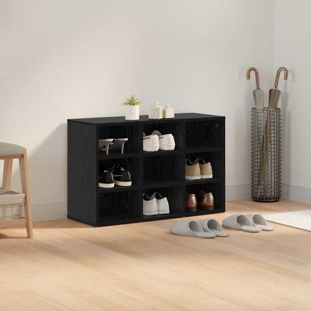Schuhschrank mit Regal Schwarz Eichen-Optik Holzwerkstoff 77,5 x 30 x 51 cm mit 9 Brettern schmaler Schuhständer für Flur Dielen Garderobe zur geordneten Aufbewahrung