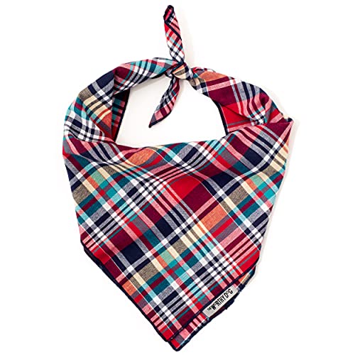 The Worthy Dog Madras Plaid Pattern Neck Tie Bandana Comfortable Cotton Bow Tie Cute Accessories Fits Large Dogs & Cats - Red, Large