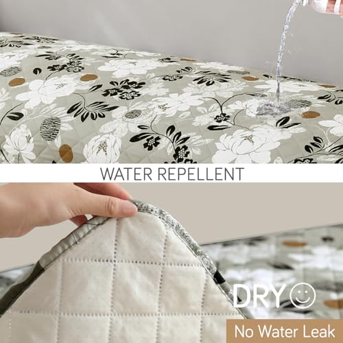 Image of HOKIPO 'Elira Series' Water Repellent + Waterproof Quilted Sofa Mats | Make Your Own Sofa Cover Set | Length 150cm - Feather Brown Floral (AR-5246-C1)