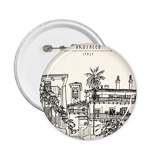 Badge Italie Rome Paysage Sketch bouton rond XL illustration ville monument
