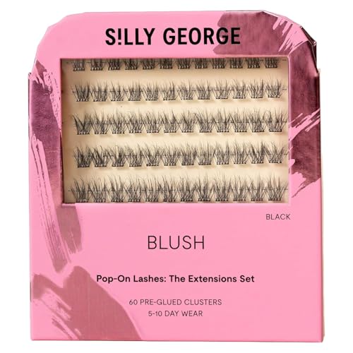 Silly George Pop-On Lashes - DIY 1-Step Pre-Glued Faux Eyelash Clusters Natural Look Extensions Black - Blush 5-7 Pair Set Pack of 60 Clusters