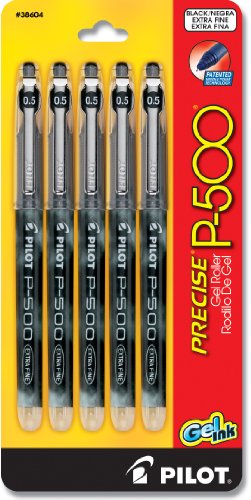 Image of PILOT Precise P-500 Gel Ink Rolling Ball Stick Pens, Extra Fine Point, Black Ink, 5-Pack (38604)