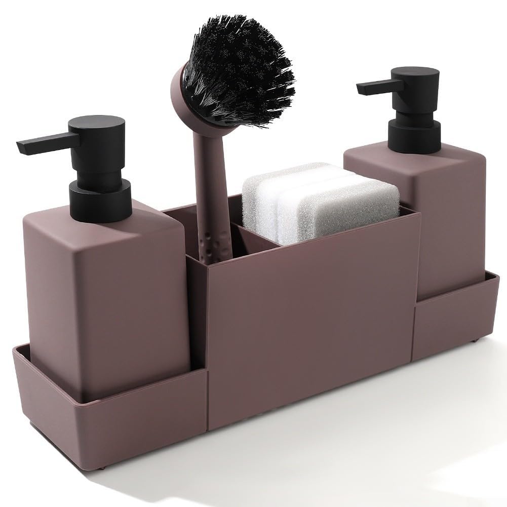 Küchenspüle-Set mit 2 x 350 ml Flüssigseifenspender und abnehmbarer Abtropfschale, perfekt für Zuhause und Restaurant (grau)
