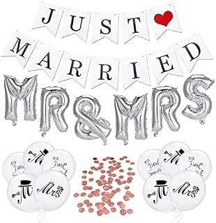 JUST Married Wedding Banner Wedding Balloons Mr & Mrs, Just Married Wedding Party Decoration, Romantic Balloon Wedding Party Decoration for Wedding Bridal Shower Anniversary Decoration