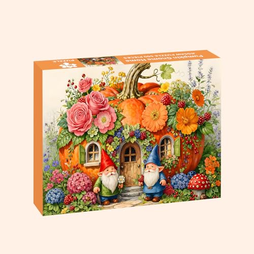 Puzzle para adultos de 500 piezas, decorado con flores y calabaza - Casa de gnomos calabaza, puzzle imposible para seniors y familias, 20.47 x 14.96 pulgadas miniatura 2