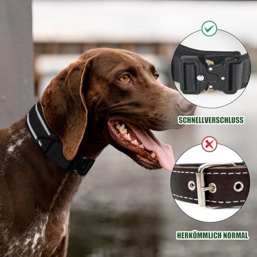 FEimaX Hundehalsband Personalisiert Hunde Halsband für Kleine Mittelgroße Hunde, Breite Reflektierende Verstellbares Taktisch Hundehalsband mit Metallschnalle für Ausbildung (Schwarz, M)