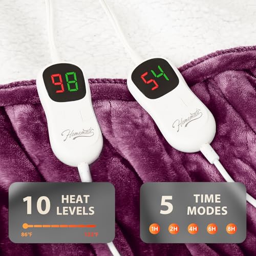 Image of Homemate Electric Heated Blanket Queen - 84 inchx90 inch Heating Bed Blankets Throw with 10 Heating Levels 8 Hours Auto Off Fast Heating Over-Heated Protection Ultra Soft Warm Flannel ETL Certified Purple
