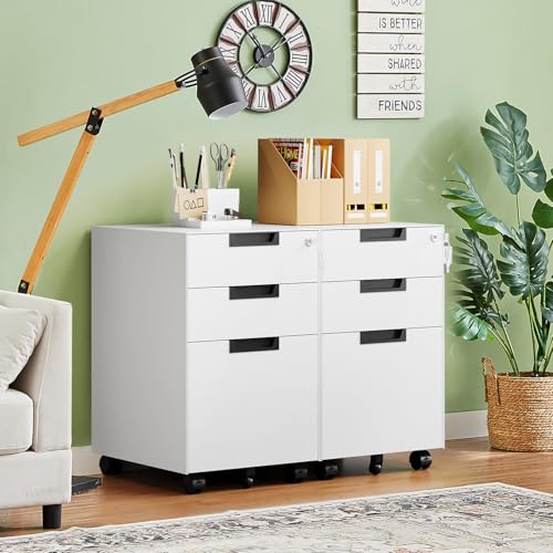 Image of Letaya 3 Drawer Mobile File Cabinet with Lock,Under Desk Metal Small Filing Cabinets for Home Office Organizer Letters /Legal /A4(Fully Assembled Except Wheels-White)