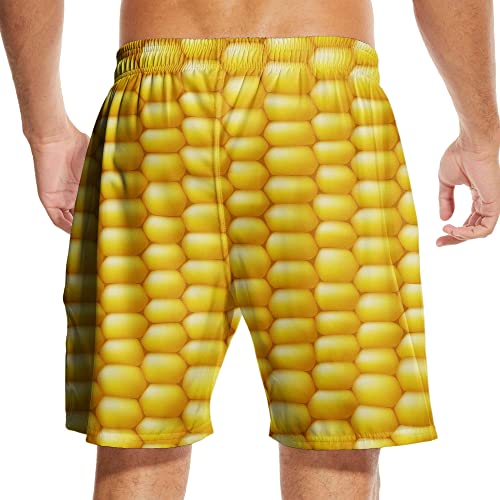 Men's Swim Trunks Corn Quick Dry Beach Shorts with Pockets Swimwear Bathing Suits Long Board Shorts White2