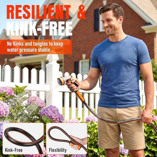 Image of Garden Hose 100 ft x 5 /8 inch, Heavy Duty Water Hose, Flexible and Durable, Kink Resistant Lightweight Hybrid Hose, Leakproof Yard Hose with Male to Female Fittings