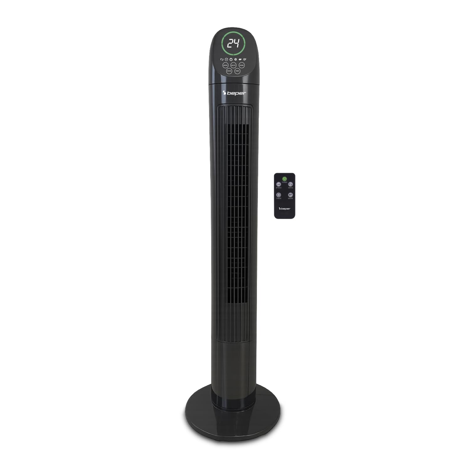 BEPER P206VEN310 Ventilador de torre digital de lujo con control remoto, silencioso, 3 velocidades y 3 modos, oscilación, temporizador de 7,5 horas, base estable